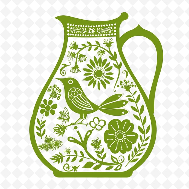 PSD a green pitcher with flowers and a bird on it