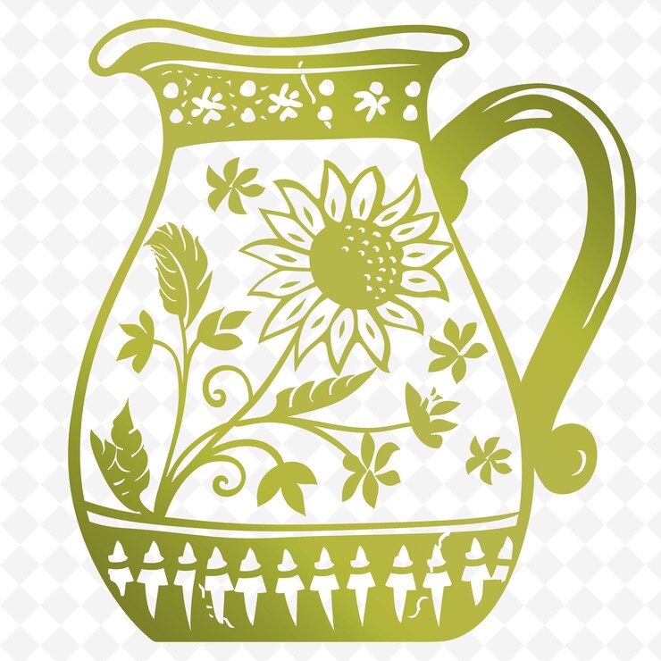 PSD a green pitcher with flowers and leaves on it