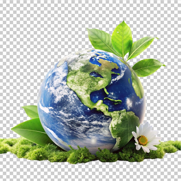 PSD 透明な背景の緑の惑星地球
