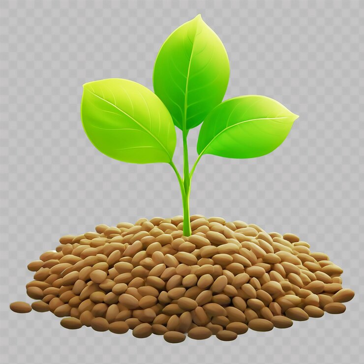 PSD 緑の植物がピーナッツの山から成長しています