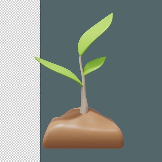 Green plant in the soil agriculture sprout 3d render premium psd