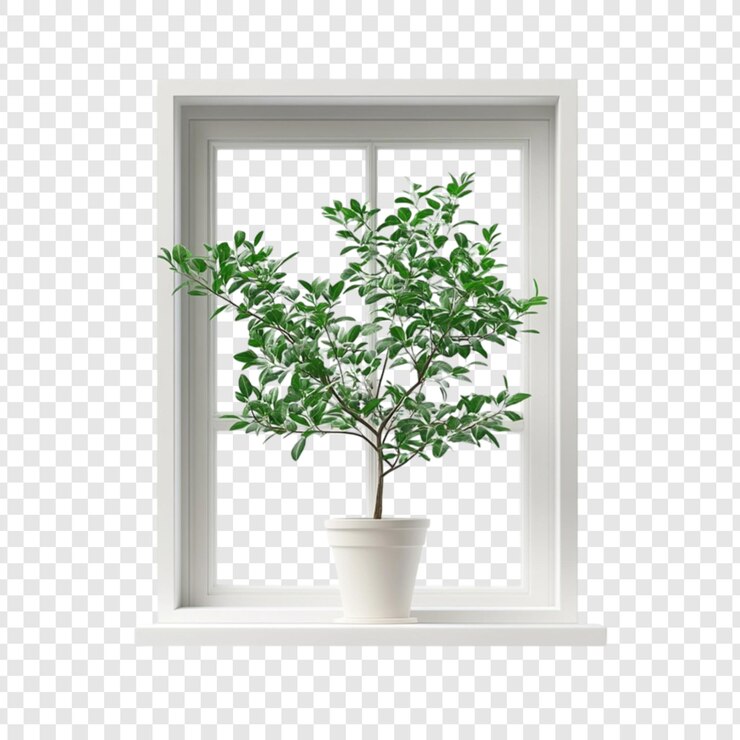 PSD green plant in white pot on windowsill natural light home decor