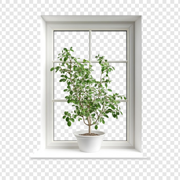 PSD green plant in white pot on windowsill