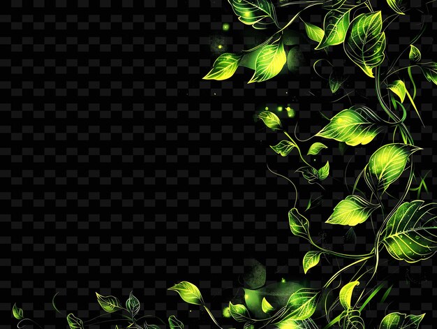 PSD green plants with green leaves on a black background