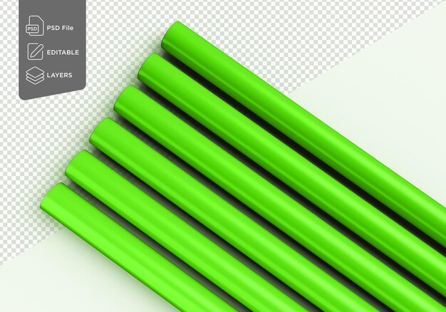 PSD tubo di plastica verde per acqua calda isolato su sfondo bianco illustrazione 3d