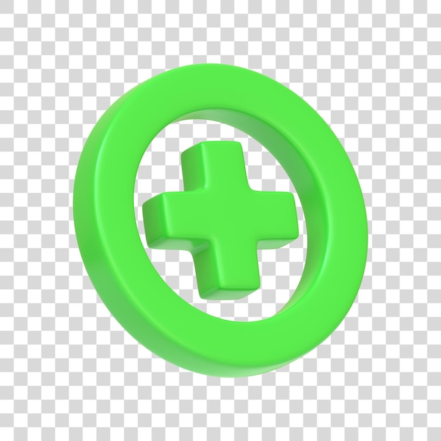 Green plus symbol isolated on white background icon sign and symbol Cartoon minimal style 3D Render