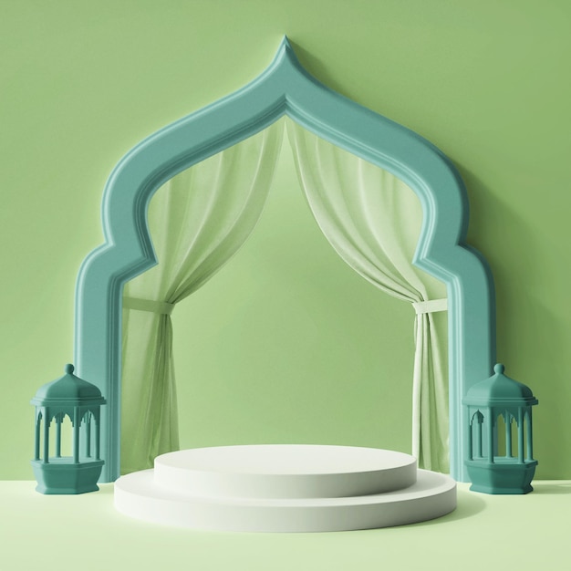 Display prodotto podio verde sfondo 3d instagram post size islamico ramadan eid mubarak tema