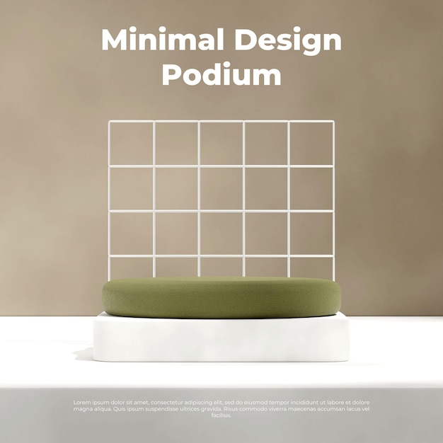 Green podium in square with white floor 3d render image mockup template