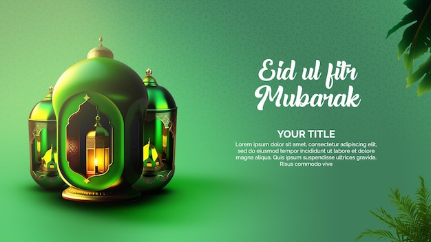 PSD green poster for eid al fitr islamic banner template