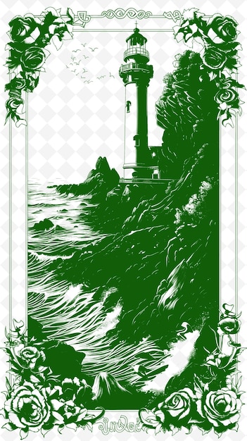 PSD a green poster with a lighthouse in the background