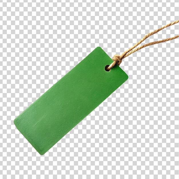 PSD green price tag or with string isolated on transparent background