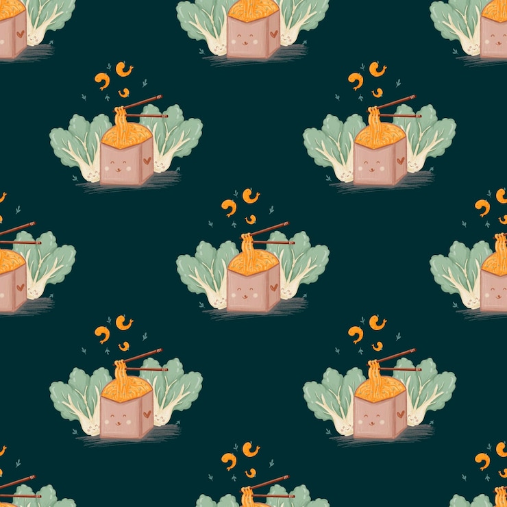 PSD green ramen seamless pattern wallpaper background cartoon style
