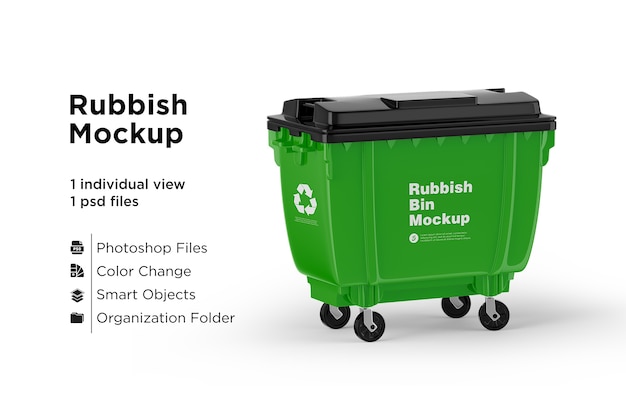 Green recycling rubbish bin mockup