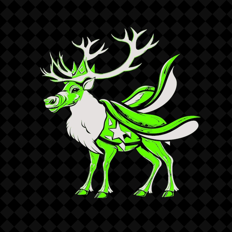 PSD a green reindeer with a green antlers on its head