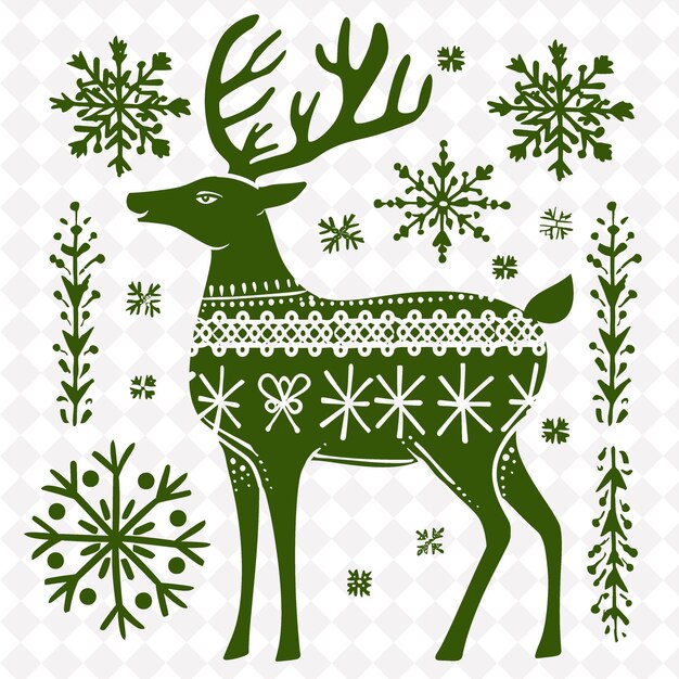 PSD a green reindeer with snowflakes and snowflakes on it