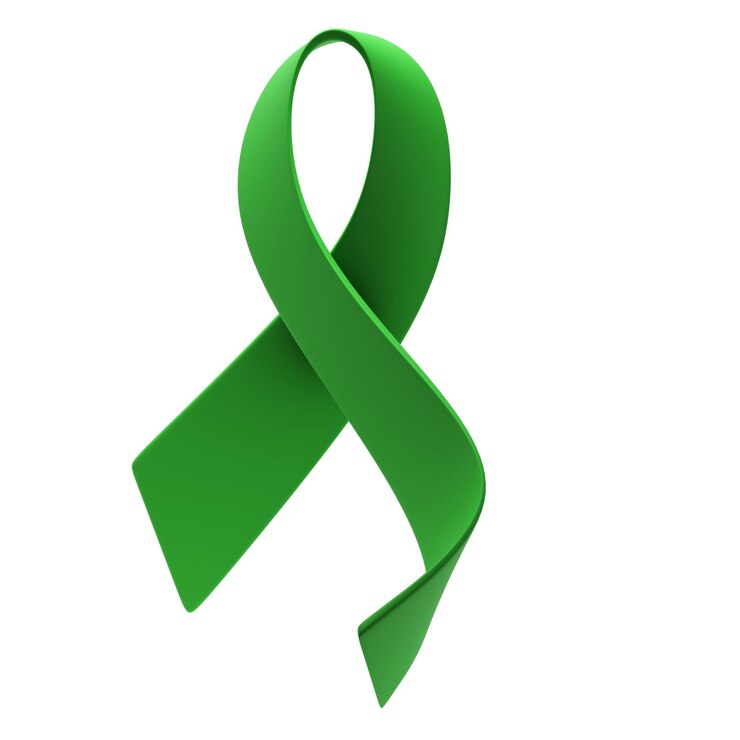 Green ribbon liver cancer awareness symbol medical Scoliosis awareness day June 26