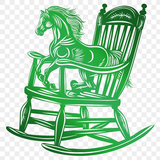 PSD a green rocking chair with a green horse on the seat