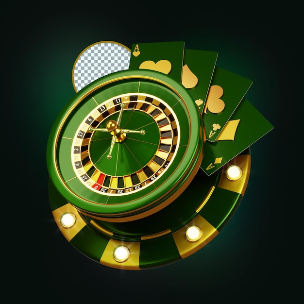 The green roulette, card and chip casino poker composition  3d render, design element,