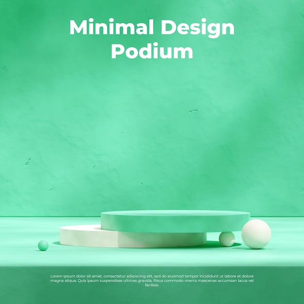 green round podium in square with green background 3d render template mockup