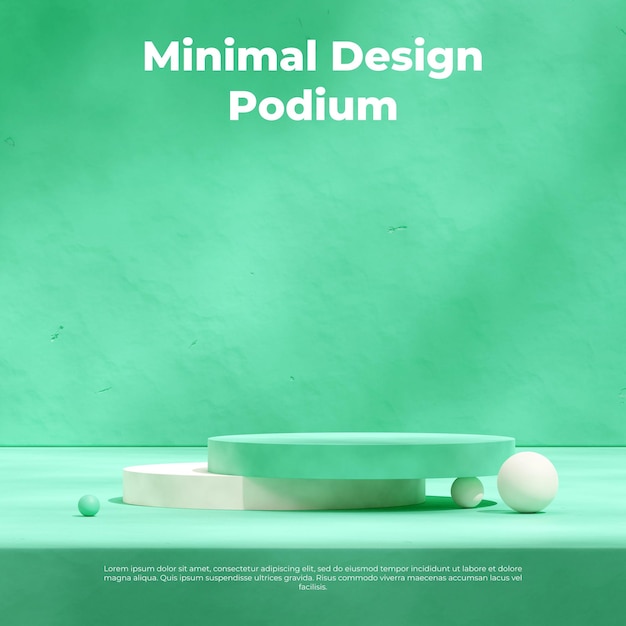 Green round podium in square with green background 3d render template mockup