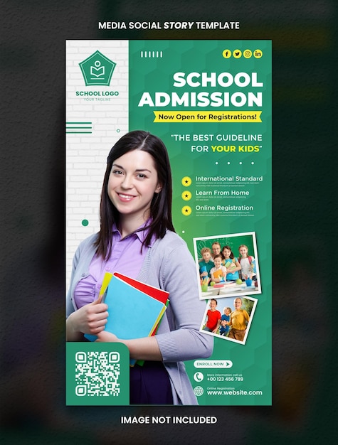 Green school admission media social story post template