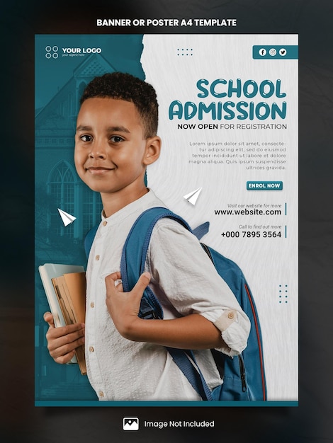 PSD green school admission poster a4 or banner template