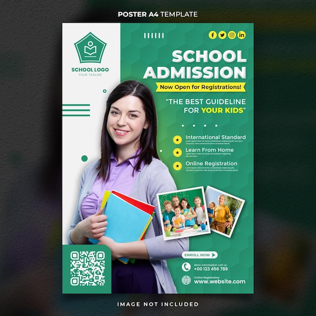 PSD green school admission poster or banner template ready to print