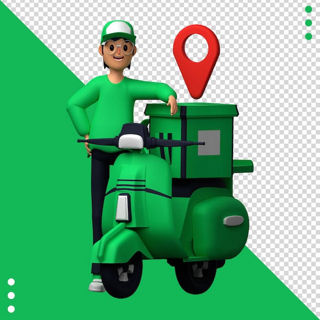 A green scooter with a red pin on it.