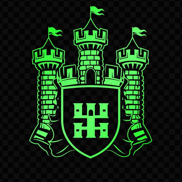 PSD the green shield of the castle with the crest on the black background