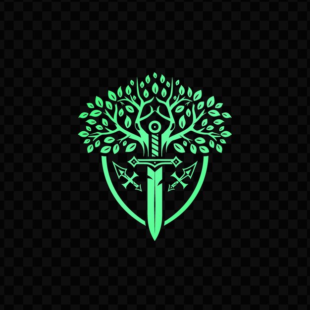 PSD green shield with a tree on the background