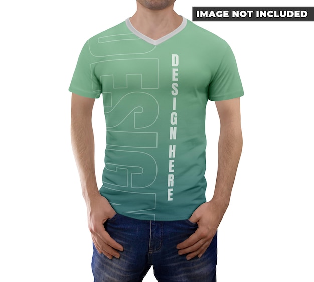 A green shirt with the word design on it