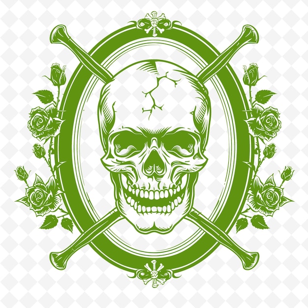 A green skull with a cross on the top of it