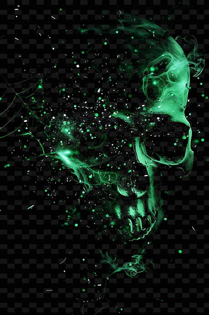 A green skull with green and black spots on it