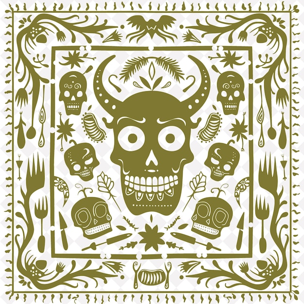 PSD a green skull with skulls and skulls on it