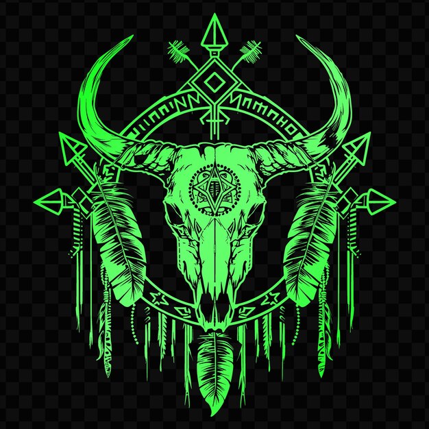 PSD a green skull with a tribal pattern on the back