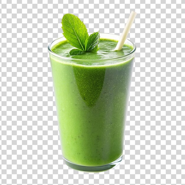 PSD smoothie verde in un bicchiere con una cannuccia isolata su uno sfondo trasparente