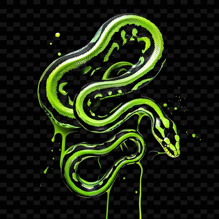 PSD a green snake with green liquid on a black background