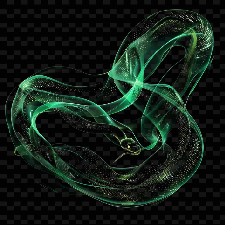 PSD a green snake with a green tail is shown on a black background