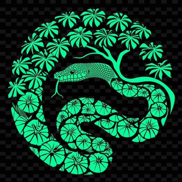 PSD green snake with a tree on the background