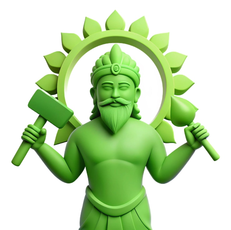 PSD a green statue of a god with a green axe