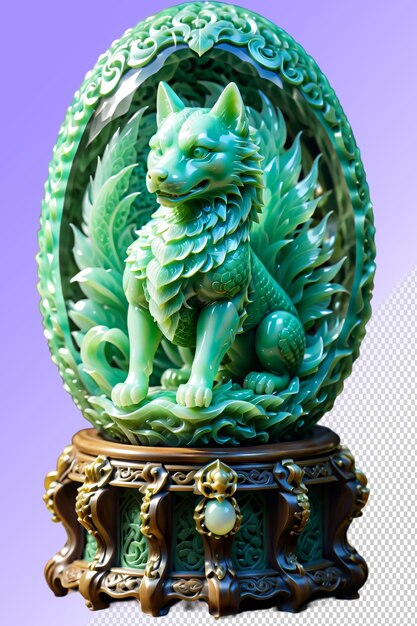 PSD a green statue of a lion with a dragon on it