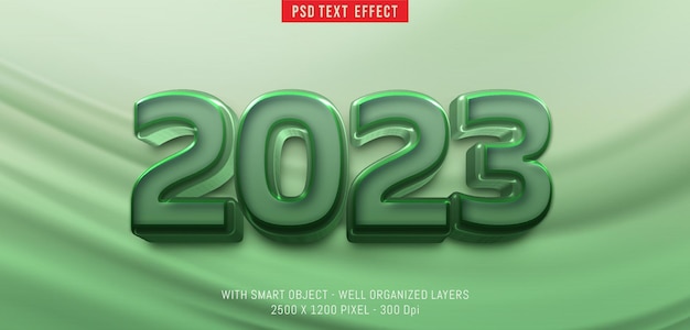 Green style 2023 happy new year with editable number 3d style effect