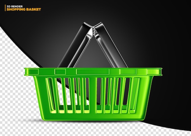 PSD green supermarket shopping basket isolated for composition