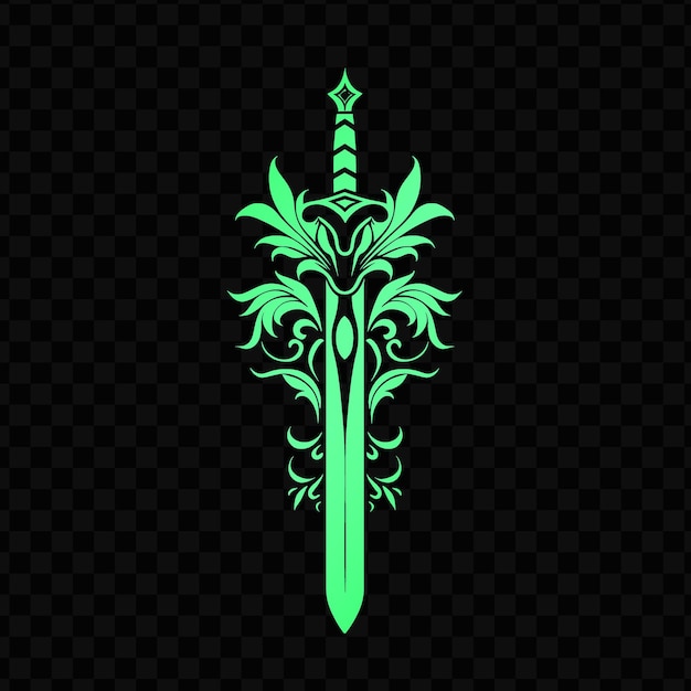 PSD green sword with a green pattern on a black background