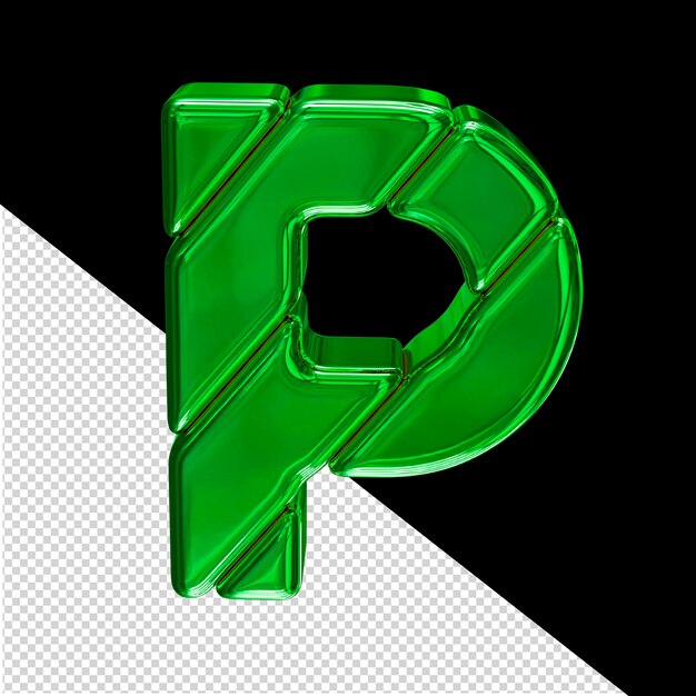 Green symbol made of blocks letter p