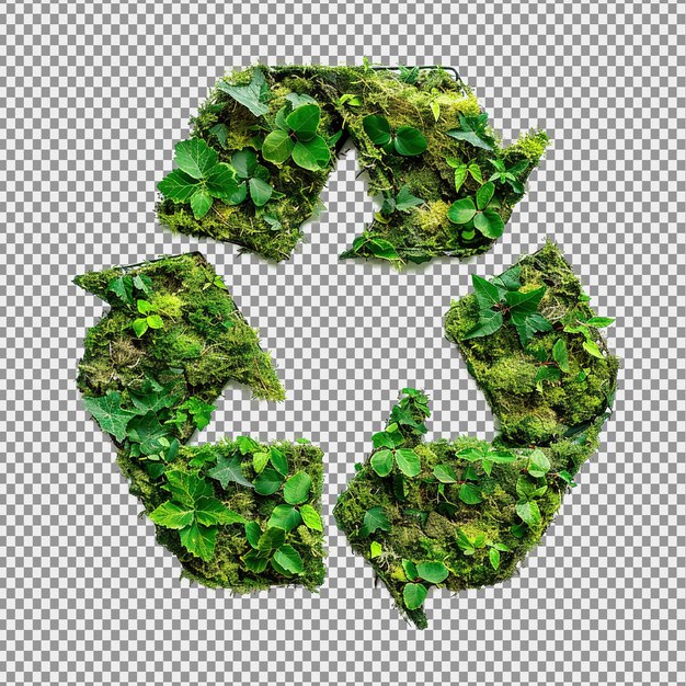 PSD green symbol of recycling created with natural materials earth day concept on white background