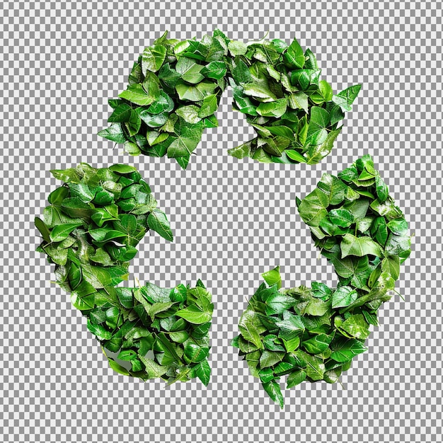 PSD green symbol of recycling created with natural materials earth day concept on white background