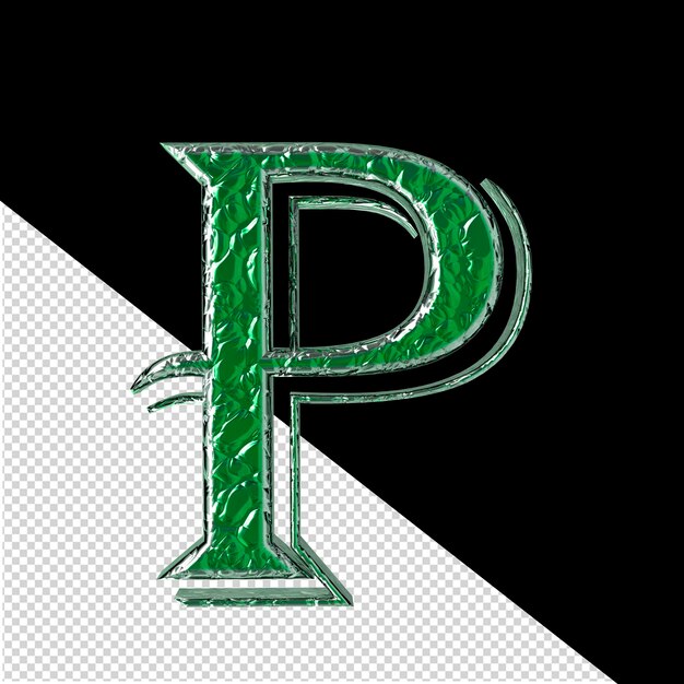 PSD green symbol in a silver frame letter p