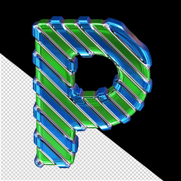 PSD green symbol with blue diagonal straps letter p