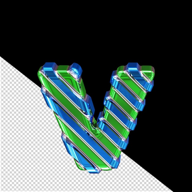 PSD green symbol with blue diagonal straps letter v